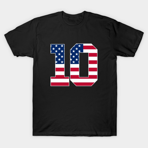 Number 10 American Flag Sports T-Shirt by Shariss